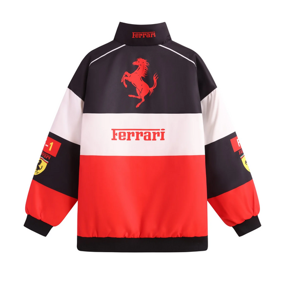 Ferrari Racing Printed Bomber Jacket - White Vintage Motorsport Streetwear