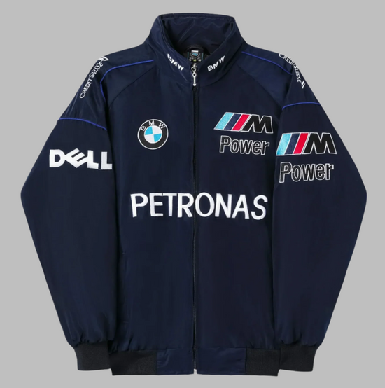 BMW Embroidered Vintage Bomber Jacket – Minimalist Motorsport Style