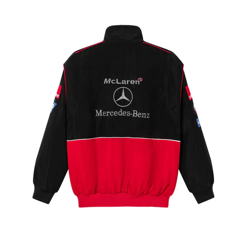 Mercedes & McLaren Racing Embroidered Bomber Jacket - Red & Black Vintage F1 Streetwear