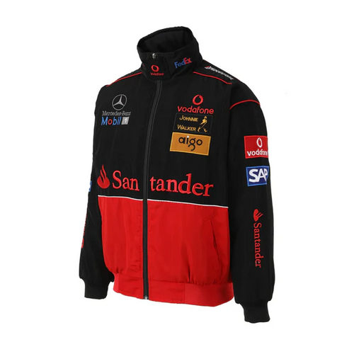 Mercedes & McLaren Racing Embroidered Bomber Jacket - Red & Black Vintage F1 Streetwear