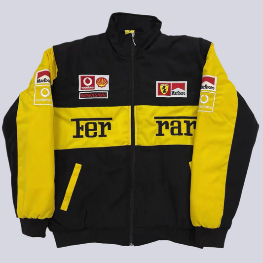 Ferrari Embroidered Racing Bomber Jacket – Yellow Michael Schumacher Vintage F1 Style