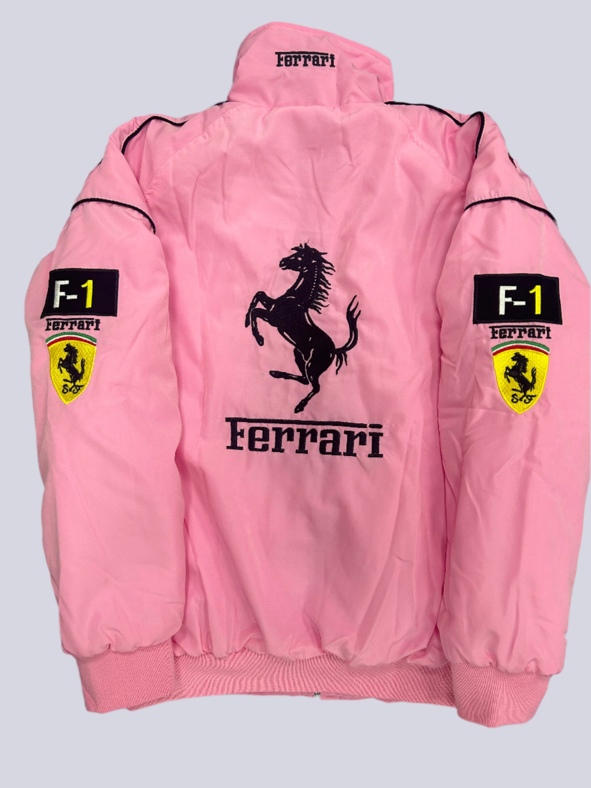 Ferrari Embroidered Racing Bomber Jacket - Pink Vintage F1 Streetwear
