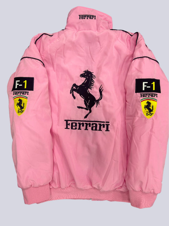 Ferrari Embroidered Racing Bomber Jacket - Pink Vintage F1 Streetwear