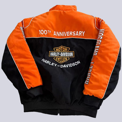 Black and orange Harley Davidson racing jacket