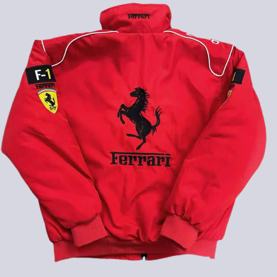 Ferrari Embroidered Racing Bomber Jacket – Red Vintage F1 Streetwear Drop 2