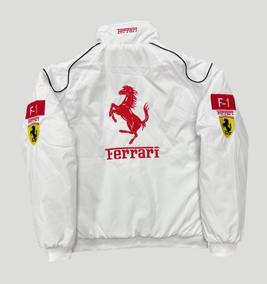 Ferrari Embroidered Racing Bomber Jacket - White Vintage F1 Streetwear