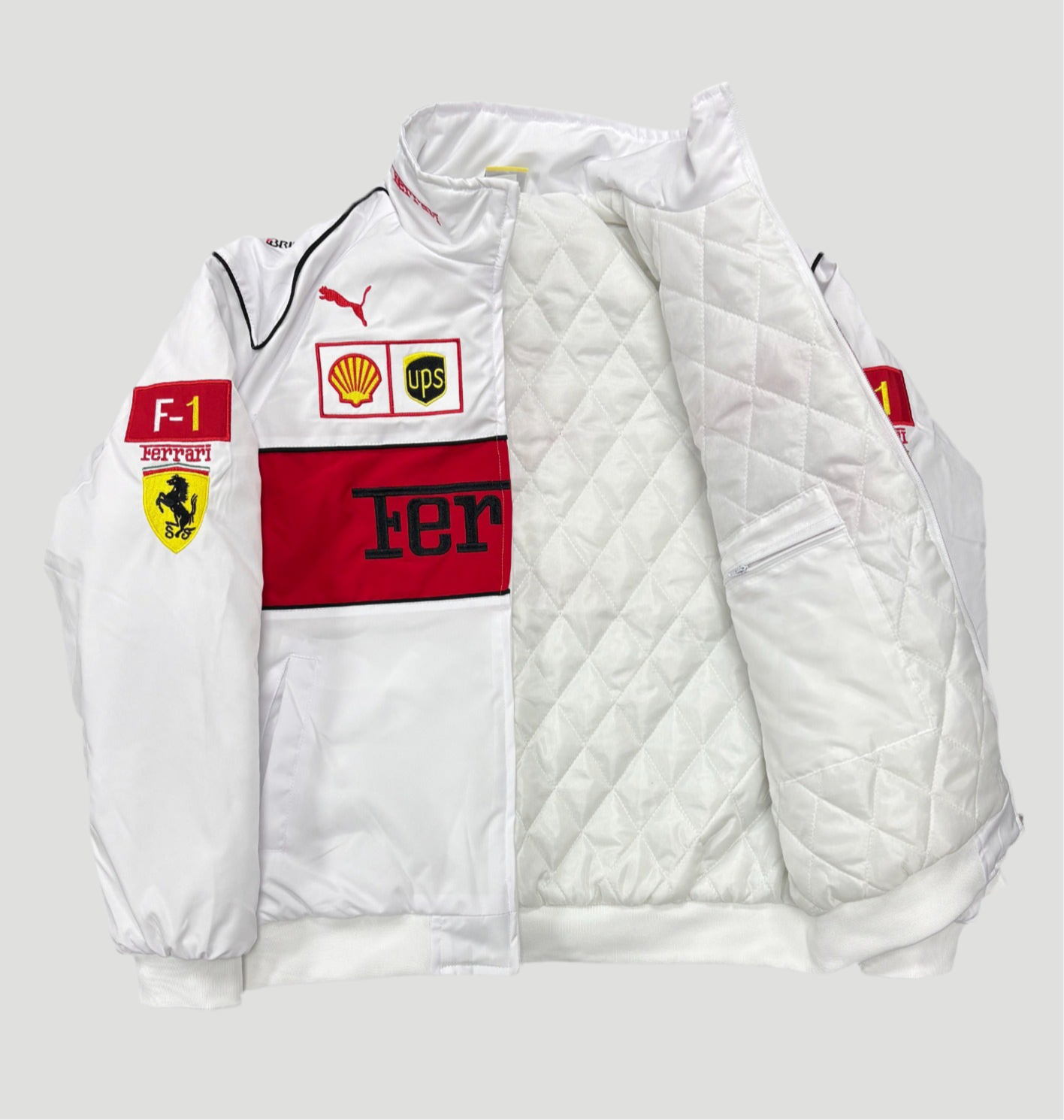 Ferrari Embroidered Racing Bomber Jacket - White Vintage F1 Streetwear