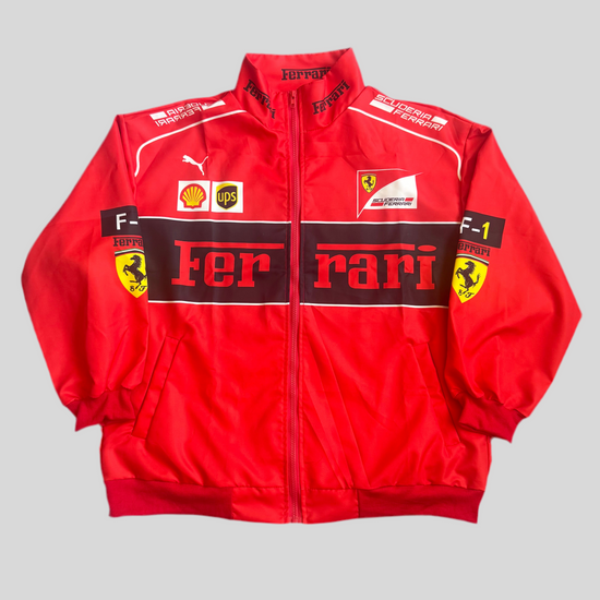 Ferrari Racing Printed Bomber Jacket - Red Vintage Motorsport Streetwear