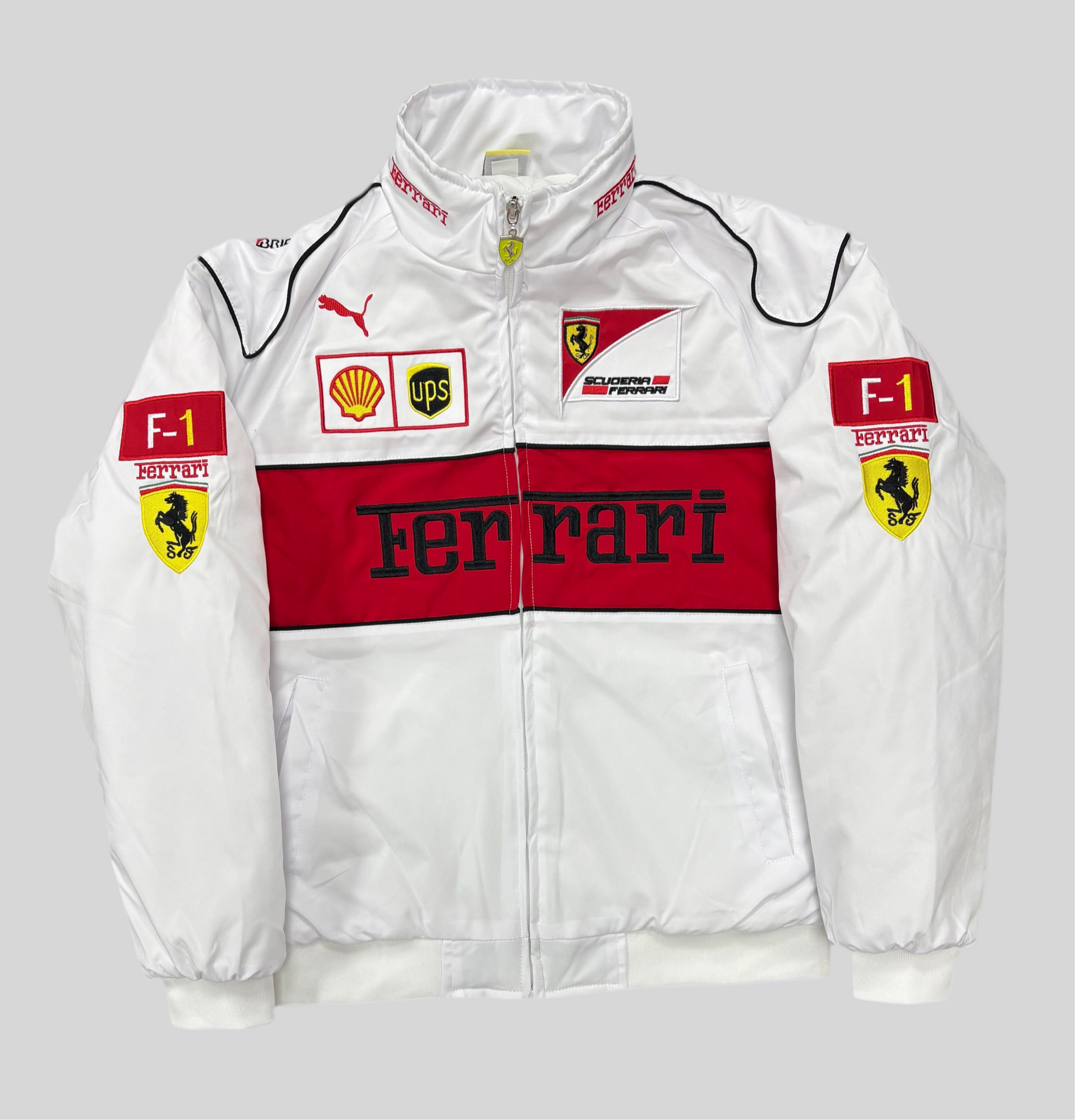Ferrari Embroidered Racing Bomber Jacket - White Vintage F1 Streetwear