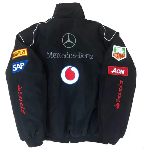 Mercedes & McLaren Racing Embroidered Bomber Jacket - Black Vintage F1 Streetwear