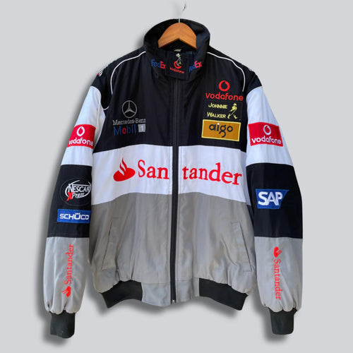 Mercedes & McLaren Racing Embroidered Bomber Jacket - Gray Vintage F1 Streetwear