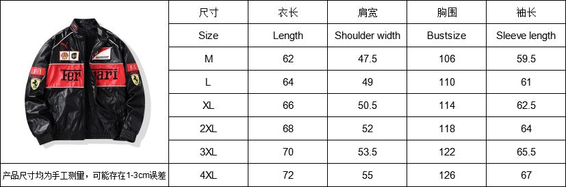 Ferrari Embroidered Racing  Faux Leather Jacket - Black Vintage F1 Streetwear (White)