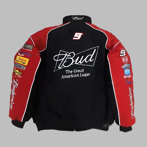 Budweiser NASCAR Embroidered Racing Bomber Jacket - Vintage Streetwear
