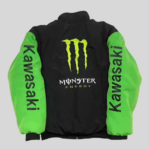 Kawasaki Monster Embroidered Racing Bomber Jacket - Vintage Moto Streetwear